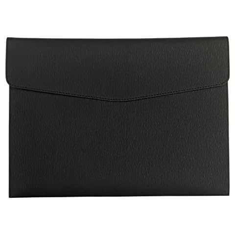Oneyijun PU Leather A4 File Folder Document Holder Waterproof Portfolio Envelope Folder Case with Snap Closure 13x9.5 inch Black Cover