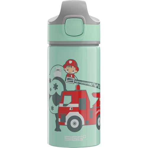 Sigg Miracle Fireman Bottiglia per bambini (0.4 L), bottiglia salvagoccia bambini con coperchio ermetico, Tazza antigoccia trasportabile con una mano in alluminio