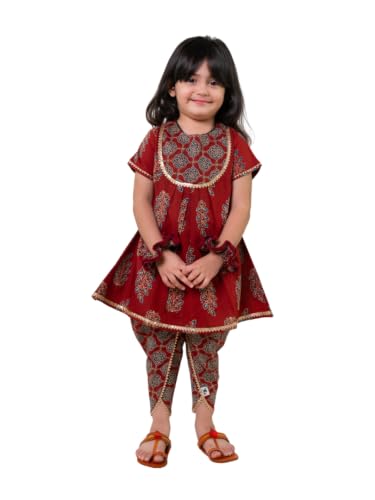 Image of POLKA TOTS Girls Cotton Kurta Dhoti Set | Traditional Ethnic Wear for Kids Girls | Festival Dress for Diwali Navratri Pooja Wedding Party | Indian Traditional Outfit for Girls | 6 Months - 8 Years