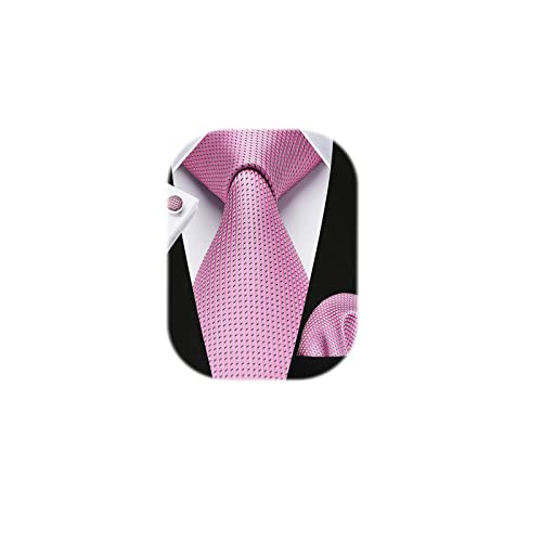 Image of HISDERN Mens Ties Set Stripe Plaid Ties for Men and Pocket Square Cufflinks Formal Silk Necktie Wedding Business