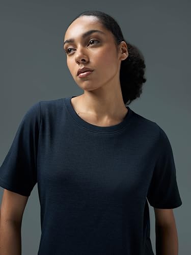 Image of TECHNOSPORT Women Relaxed Fit Cubic Melange Round Neck T-Shirt | Quick Dry Polyester Casual Tee with UPF 50+ UV Protection, Anti-Microbial & Double Cool Technology