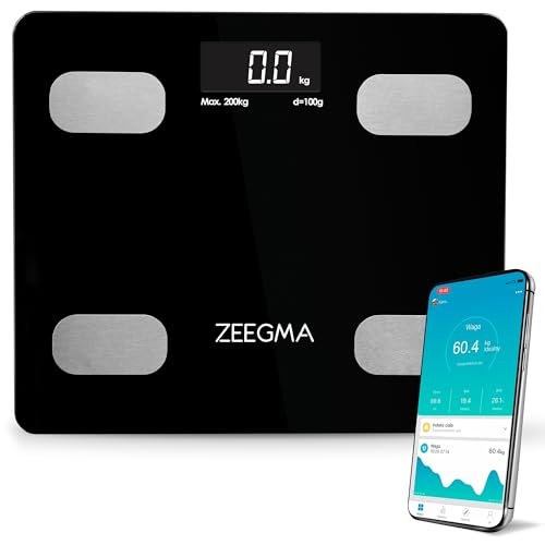 ZEEGMA Gewit bilancia pesapersone con peso corporeo bilancia pesapersone analisi digitale fino a 17 parametri corporei misurazione precisa LCD campo di misurazione del peso fino a 200 kg (Negro)