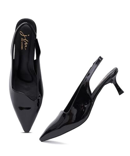 Image of JM LOOKS Sophisticated Pointed Toe Slingback Kitten Heels with Glossy Finish for Elegant Events and Work Wear