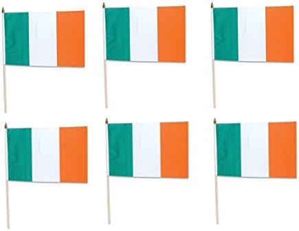 6 Pack of Cloth Irish Flags with Wooden Poles - Cloth Size - 12" X 18"