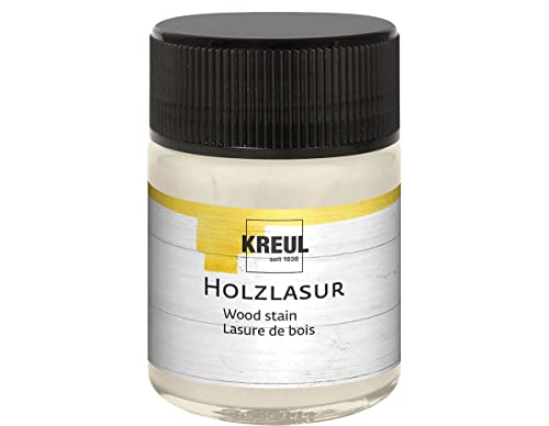 KREUL 78501 - Farbintensive Acryl Holzlasur, 50 ml Glas in weiß, für unbehandeltes, natürliches Holz und saugende Naturpapiere, fließend - flüssige Farbe auf Wasserbasis