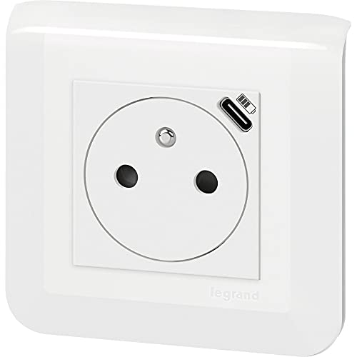 LEGRAND - Prise Electrique Murale Précâblée + Chargeur USB-C Mosaic Surface avec Plaque de Finition + Support Batibox - Prise Affleurante avec Fond Rétractable -...