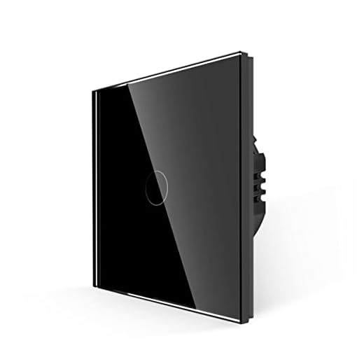 JIMEIDA Touch Lichtschalter in Schwarz, Einbauschalter mit Glas Panel und Status-LED, Kein Neutralleiter Erforderlich, 1-Fach 1-Poliger Wandschalter, AC 240 V, 500 W/Fach
