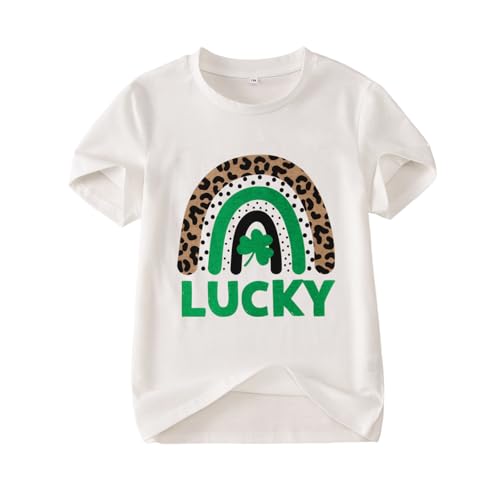 Image of CM C&M WODRO Kid Girl St Patrick's Day Shirt Lucky Clover T-Shirt Short Sleeve Cute Irish Shamrock Rainbow Graphic Tees Tops
