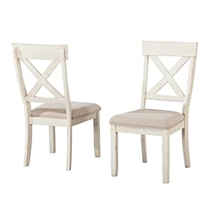 Roundhill furniture prato wood cross back upholstered dining chairs set of 2 antique white and tan  urban country home decor
