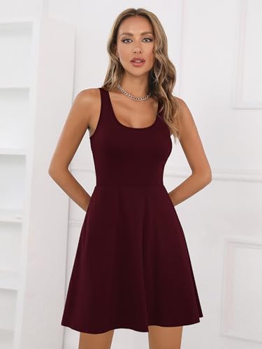 Image of Missufe Women's Sleeveless Racerback Flared Casual Plain Tank Dress