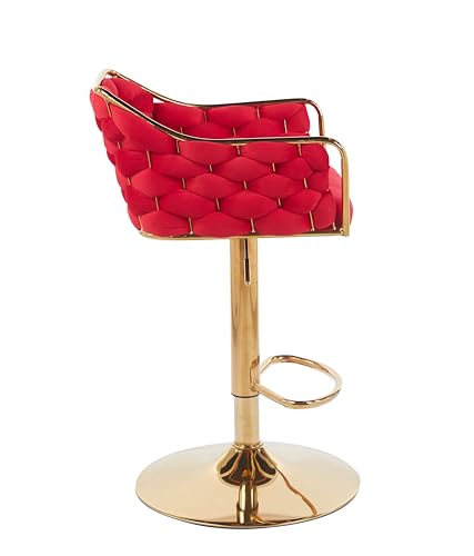 Image of Creative Modern Red Fabric Bar Chair with Golden Plated Base | Comfortable Upholstered Seat, Sturdy Frame & Contemporary Look (Pack of 2)