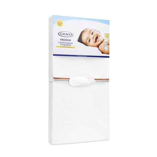 Image of Graco Premium 4-Sided Contoured Changing Pad (White) – GREENGUARD Gold Certified, JPMA Waterproof Certified Baby Changing Pad with 4 Sides for Added Security