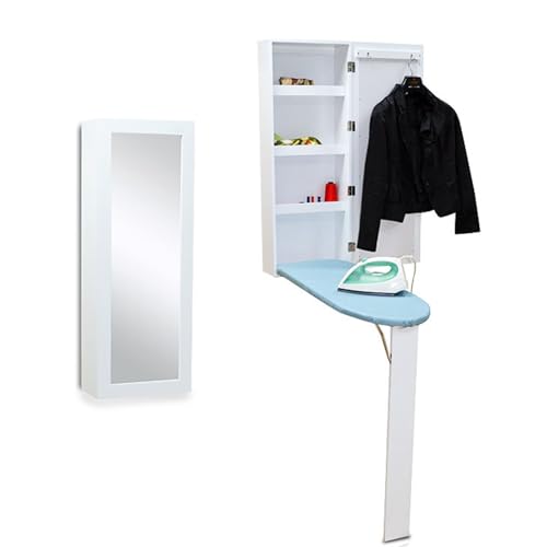 Wall Mount Ironing Board Cabinet, Foldable Ironing Board Closet with Storage Shelves, Built-In Swivel Ironing Board Foldable with Mirror, Wall Hanging Iron Table Household In-Wall Ironing Cabinet