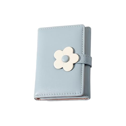 PU Leather Flower Wallet Tri Folded Wallet Card Holder Wallets Elegant Cash Pocket Cute Coin Purse Credit Card Purse with ID Window Blue