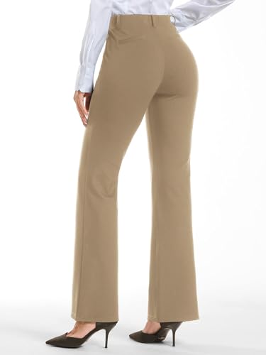 Image of Stelle Women 28 inch /30 inch / 32 inch Bootcut Dress Pants Business Casual Work Pants with Pockets Pull On Regular Slacks for Office