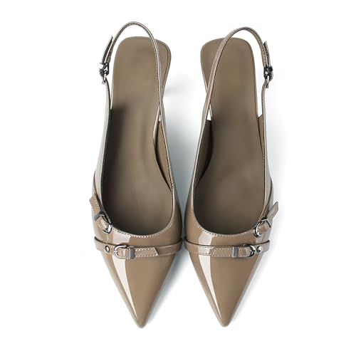 Kitten Heels for Women Closed Pointed Toe Heels Patent Leather Low Heel Slingback Dress Shoes Feature Adjustable Buckle for Date Party Work Office Comfortable Sexy Pumps Shoes3