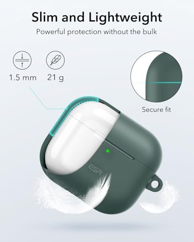 Image of ESR for AirPods 4 Case, Compatible with AirPods 4th Generation Case (2024) (USB-C), Magnetic Lid Lock, Full Drop Protection Cover, Cloud Soft Case, Green