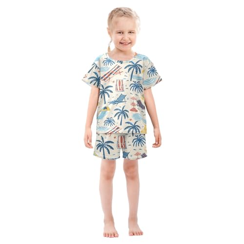 ALAZA Beach Palm Tree Fish Pajamas Short Sleeve 2 Piece Sleepwear Top and Bottom Pajama Set Unisex3