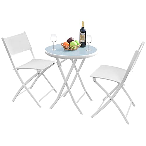 GIANTEX Juego de Muebles de Jardín con 2 Sillas, Mesa de Jardín, 3 Piezas, Color Blanco