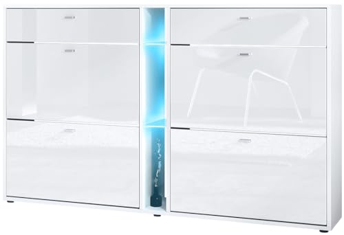 Vladon Schuhschrank Schuhkipper Today 155,5 x 95 x 28 cm, mit Blauer LED Beleuchtung, Made in Germany, Korpus in Weiß matt, Fronten in Weiß Hochglanz Vladon Schuhschrank Schuhkipper Today 155,5 x 95 x 28 cm, mit Blauer LED Beleuchtung, Made in Germany, Korpus in Weiß matt, Fronten in Weiß Hochglanz