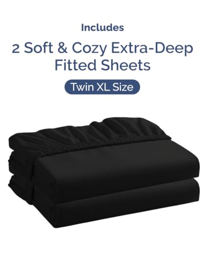 Image of CGK Linens 2 Pack Extra Deep Twin XL Fitted Sheets - Black