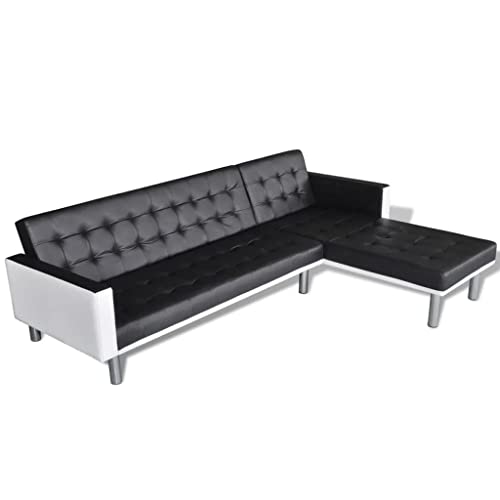vidaXL Canapé-lit d'angle Cuir synthétique Noir