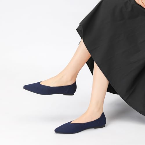 Image of Semwiss Women's Ballet Flats Comfortable Work Dressy Pointed Toe Shoes | Office-ready Comfort: Breathable Knit, Soft Memory Foam, Slip-on Lightweight, Foldable Flats for Business Casual & Formal