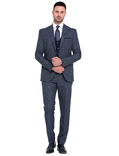 Costume trois pièces en lin premium avec revers en pointe raffinés