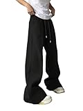 GORGLITTER Men's Flared Sweatpants Baggy Wide Leg Oversized Track Pants Trousers with Pockets Black Small