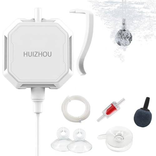 HUIZHOU 水槽エアーポンプ 1.5W 小型エアーポンプ 省エネ 低騒音 水族館 熱帯魚 アクアリウム 観賞魚 飼育 部品がそろっていて、3種類の固定方式