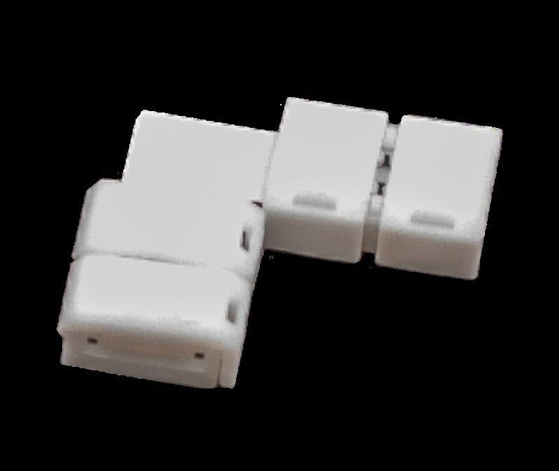 LED STRIP CONNECTOR 10 mm CORNER – Conector de esquina para tiras LED de 10 mm, contiene 2 piezas en una bolsa de plástico.
