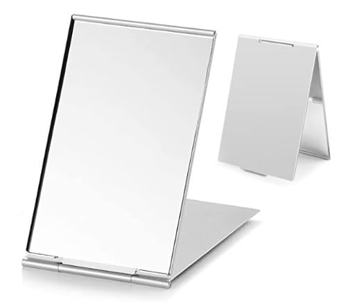 Espejo de Viaje Pequeño Plegable Portátil,Espejo de Bolsillo Compacto, Plegable Espejo Cosmético,Espejo Plegable, Espejo de Viaje Maquillarse,10 cm x 6.7 cm (Plata)