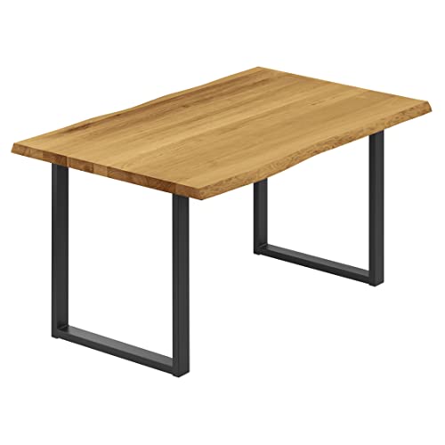 LAMO Manufaktur Esstisch Küchentisch Schreibtisch Couchtisch aus Massivholz, mit Baumkante 120x60x76 cm (AxBxH), Loft, Rustikal/Schwarz, LCB-01-A-003-9005L