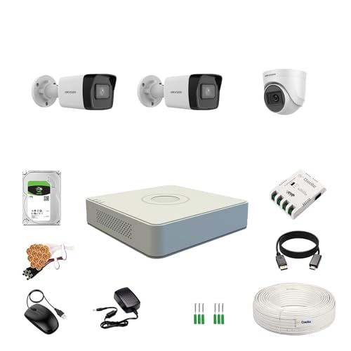 Image of HIKVISION 2MP 1080P 4 Channel DVR, 2MP 1 Dome & 2 Bullet Cameras [Night Vision + EXIR Technology + Motion Detection + HDTVI] + 1 TB HDD + 4 CH SMPS + CCTV Cable + BNC /DC