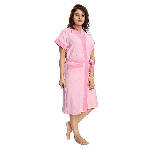 Image of bathrobes terry cotton free size bathrobe for women, bathsuit fit up to 42 inches chest size ladies - Rani Belt Pink bathrobe