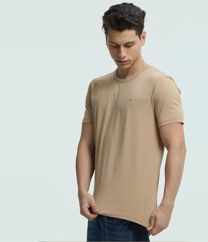Image of TURMS Men's Casual Solid Round Neck T-Shirt, Odor Control, Stretchable & Breathable, Cotton Rich Fabric, Half Sleeve