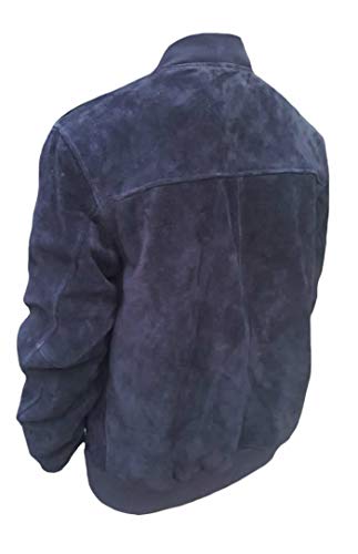 Image of Men's SLIMFIT Suede Leather Bomber Jacket blue Xs to 5Xl