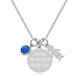 Timando Damen Kette mit Gravur Anhänger Junge runde Platte Edelstahl | Buchstaben, Name, Text, Datum, Bild-Motiv 60 cm