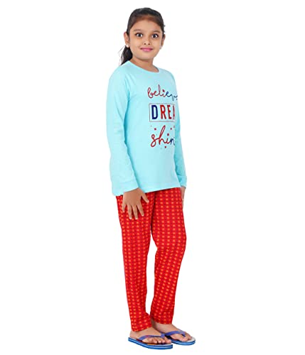 Image of MIST N FOGG Girls' Printed Cotton T Shirt and Pyjama Set /Nightwear /Top and Pyjama Set
