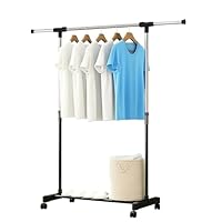 M.J COMFY-LIFE Clothes Rail with Wheels Extendable Clothes Rack Small Portable Clothing Rail for Bedroom Hanging Rail Adjustable Dress Coat Rack Tidy with Storage Stand