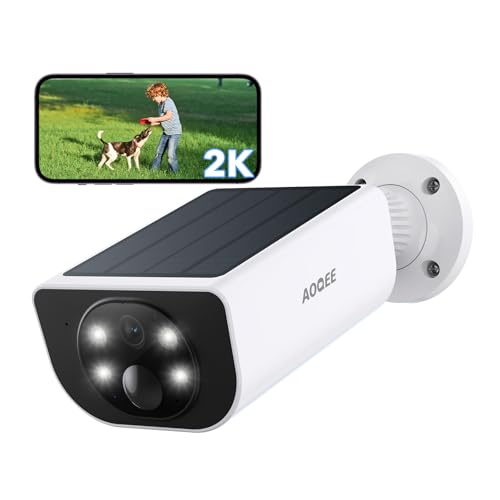 AOQEE 2K Telecamera WiFi Esterno Senza Fili, Videocamera sorveglianza esterno, Pannello solare...