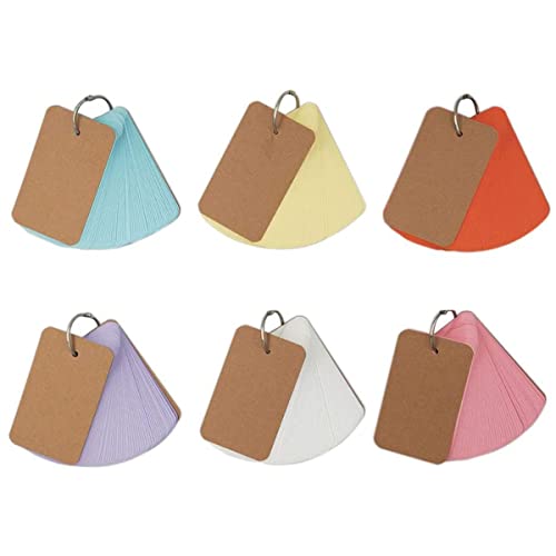 JINJUMEI 6 Pack 300 Pièce Carte Mémo Mobile Cartes d'Étude en Papier Index Cards avec Anneau Reliure Pour Fournitures de Bureau Scolaire Étude Notes Signet DIY Message Cover