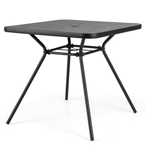 GIANTEX Table de Jardin Carrée, Plateau en SPC, Trou pour Parasol Ø 4 cm avec Couvercle, Pieds Réglable, Cadre en Métal Robuste, Charge 100 kg, Table...