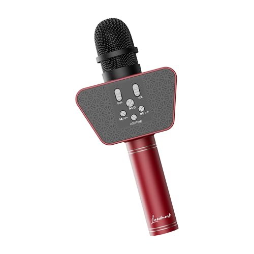 Image of LANDMARK BT55 Handheld Wireless Singing Mic Multi-Function Bluetooth Karaoke Microphone with Inbuilt Bluetooth Speaker, Recorder for Smart Phones, Laptop, Tablet - Red