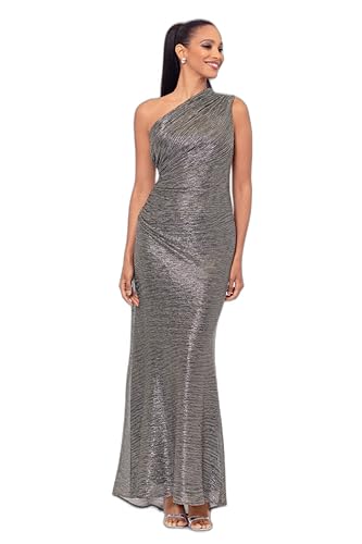 Image of Betsy & Adam Women's One Shoulder Metallic Knit Evening Gown
