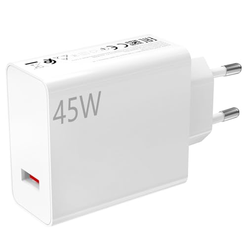 ASKUBSKU Cargador 45W para Xiaomi Redmi Note 14 Pro 15Pro 5G, Adaptador de Cargador Móvil Rapida Carga Enchufe para Xiaomi Poco X7 M7 Pro M6 Mi Pad 8 7 6 5 Redmi K80Pro, Solo Adaptador