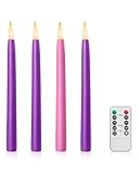 SURAIELEC Battery Operated Advent Candles Set of 4, 10.5'' Flameless LED Candle with Remote, Timer, Battery Candle for Advent Wreath, Christmas Table Centerpiece (Rechargeable Battery Not Compatible)
