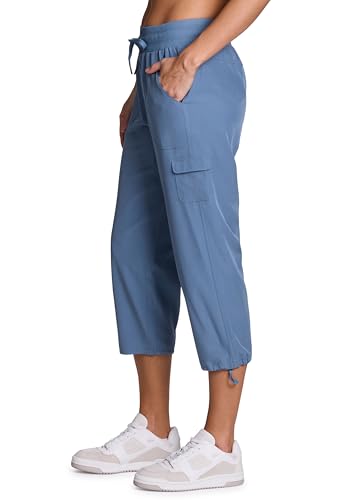 RBX Active Women's Cargo Capri Pant with Pockets Fashion Lightweight Woven with Drawstring Moonlight Blue S - Thumbnail 4