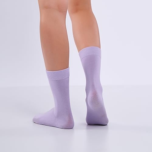 Image of Women's 3 Pairs Cotton Crew Midcalf Socks, Soft & Comfortable Dress Hosiery in Pastel Colors (36 /40)