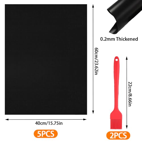 BNGXR 5 Set 60x40cm Grillmatte für Gasgrill, BBQ Grillmatten, Antihaft Grillmatten aus Teflon, leicht zu Reinigen und Wiederverwendbar, Hitzebeständig mit 2 Pinsel für Gasgrill, Holzkohlegrill